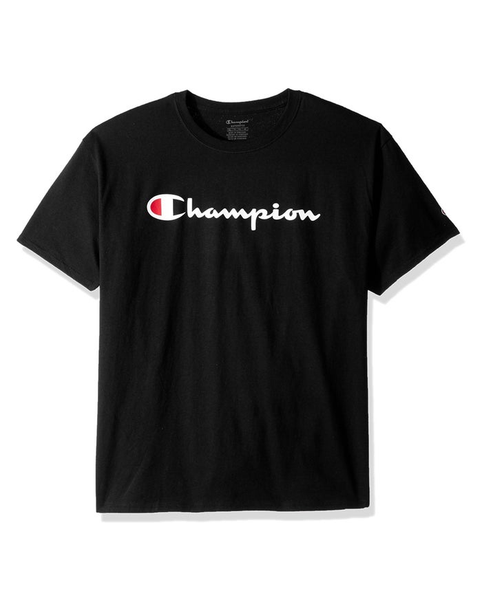 Tricou Champion Cotton Script Logo Baieti Negrii - Romania QJAXFIK-69